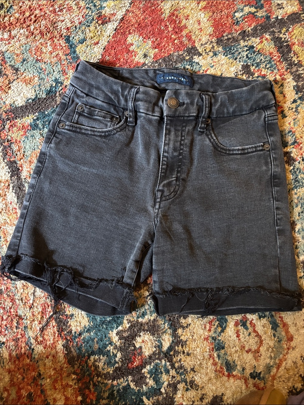 Aeropostale Washed Black Frayed Denim Shorts